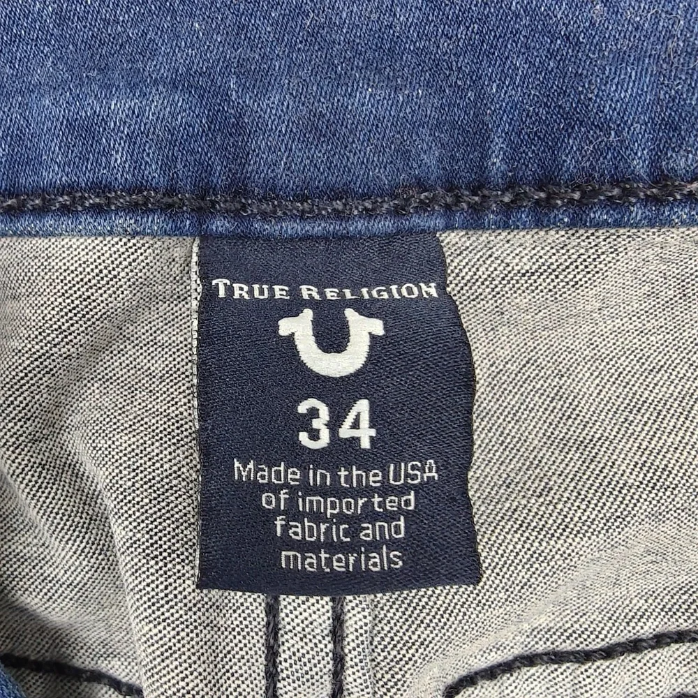 True Religion Rocco‎ Moto Jeans Mens 34x32 Blue Wash Slim Skinny Biker Denim